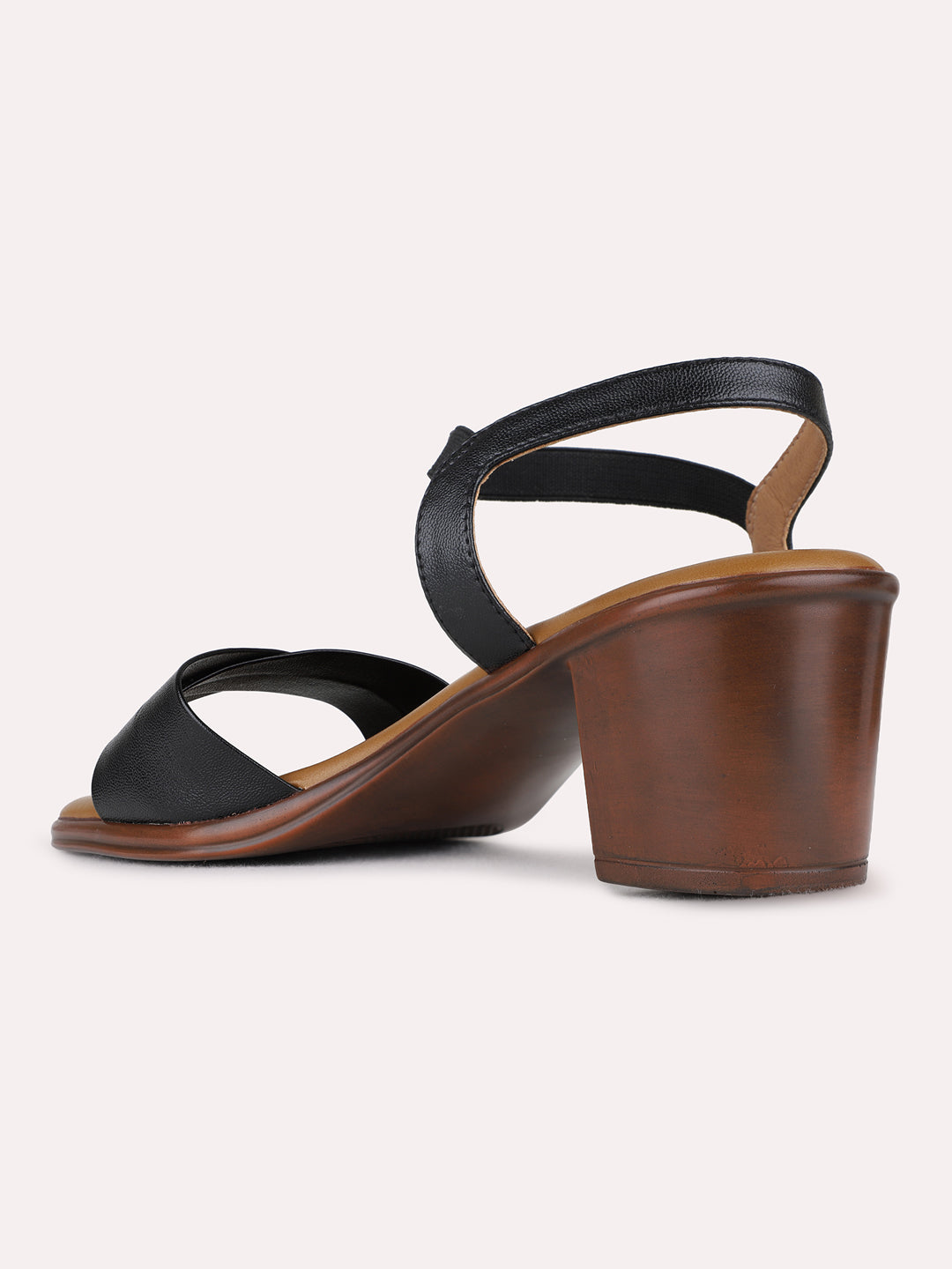 Womens Black Party Wear Solid Round Toe Block Heels
