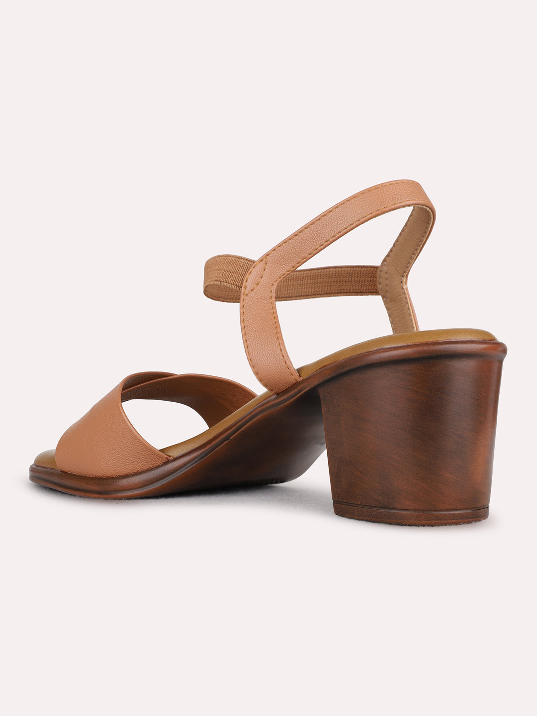 Womens Tan Party Wear Solid Round Toe Block Heels