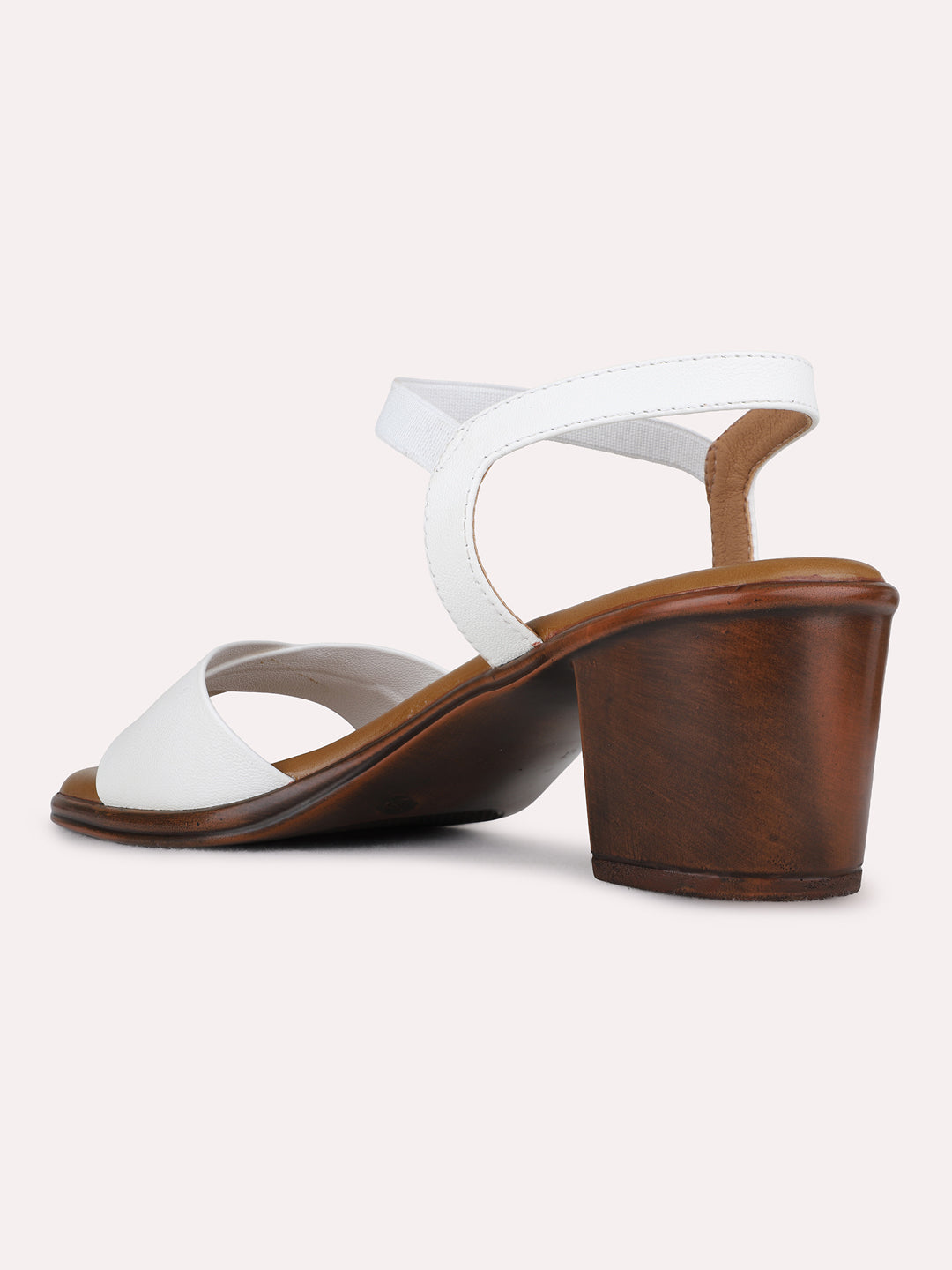 Womens White Party Wear Solid Round Toe Block Heels