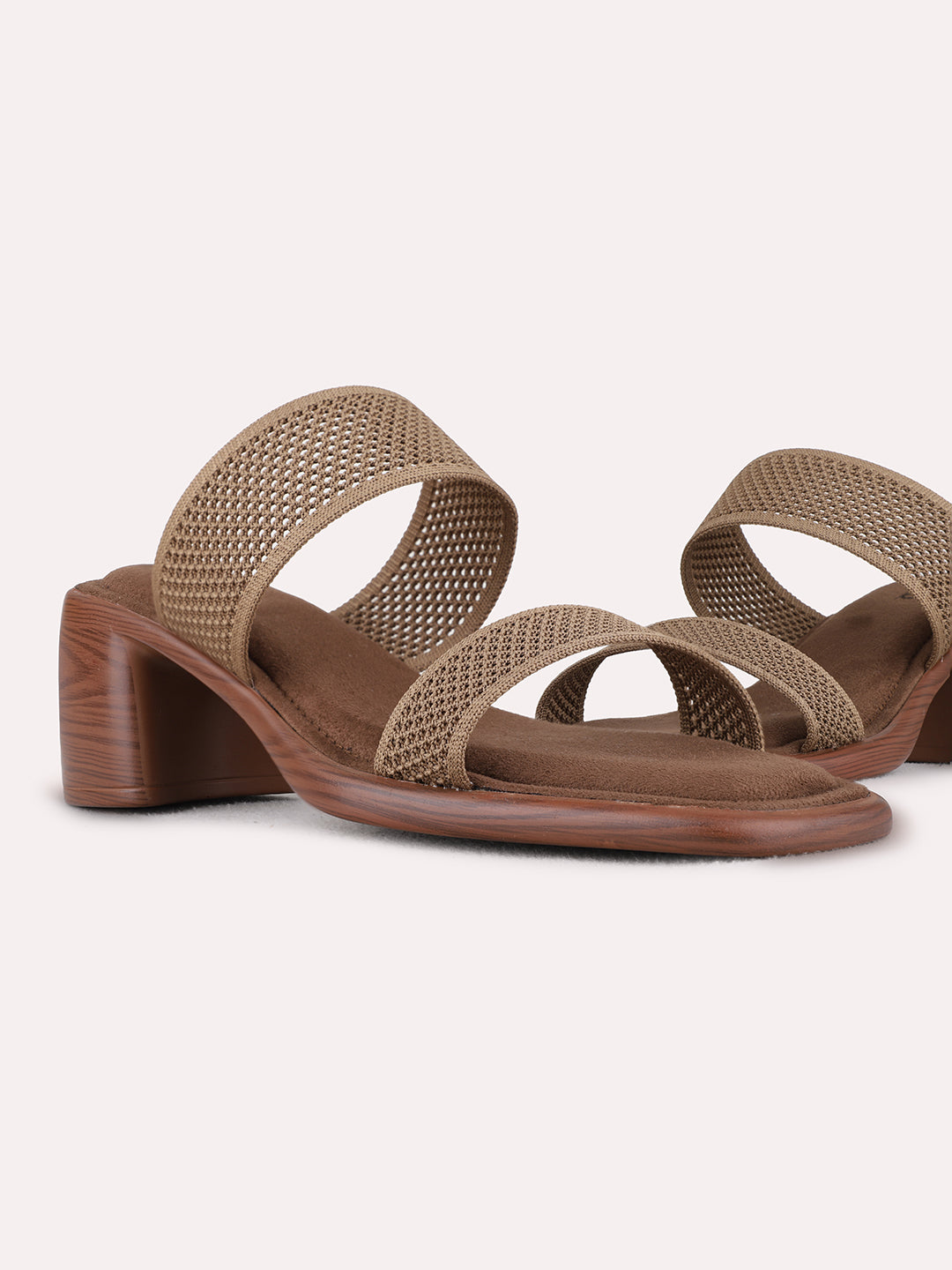 Womens Brown Party Wear Embellished Square Toe Block Heels