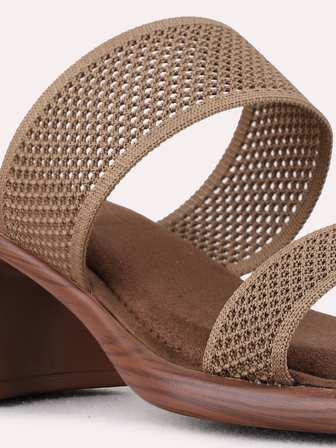 Womens Brown Party Wear Embellished Square Toe Block Heels