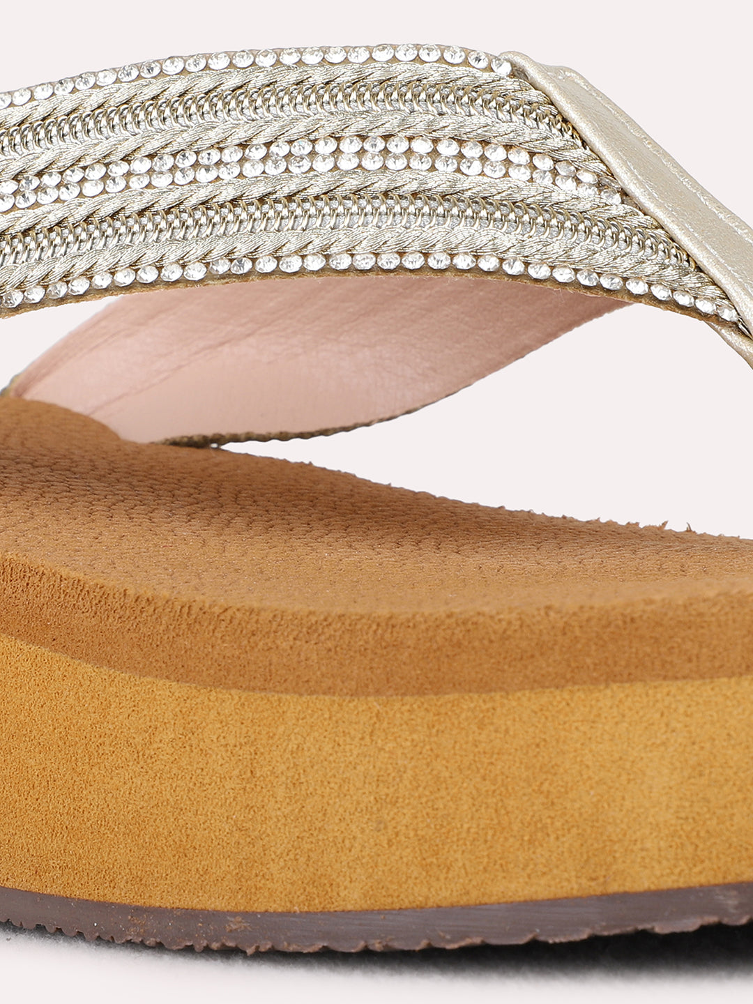 Womens Golden Casual Embellished Round Toe Wedge Heels
