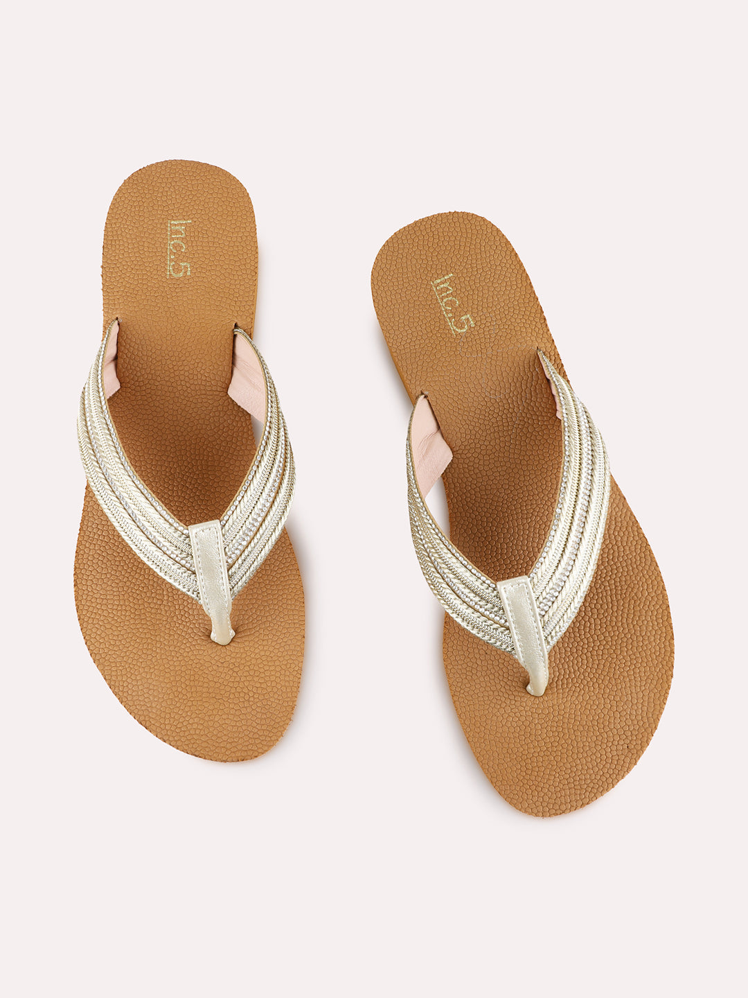 Womens Golden Casual Embellished Round Toe Wedge Heels