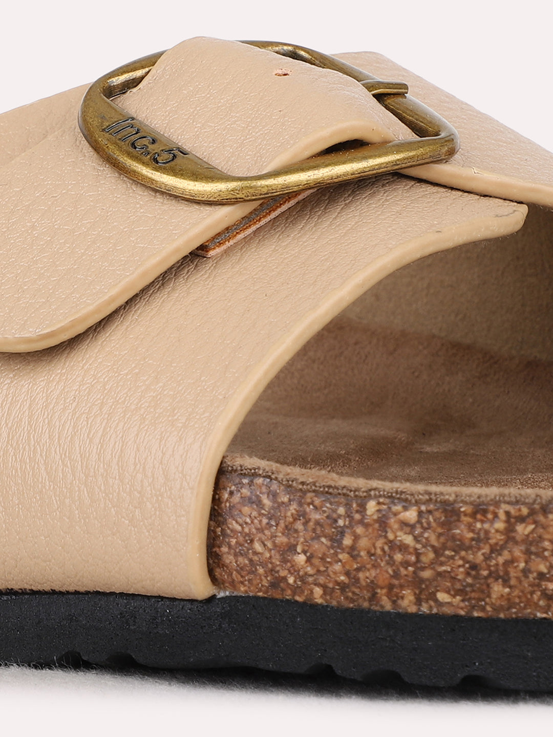 Womens Beige Casual Solid Open Toe Flat Slip-On Sandals