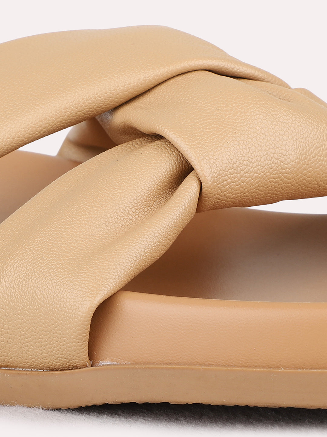 Womens Beige Casual Solid Open Toe Flat Sandals