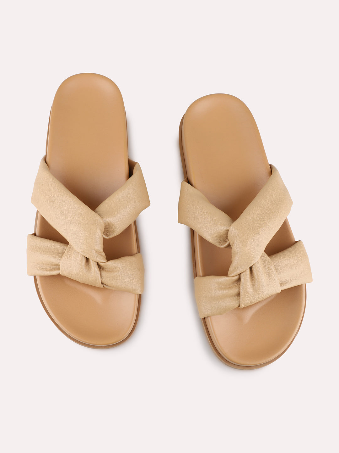 Womens Beige Casual Solid Open Toe Flat Sandals