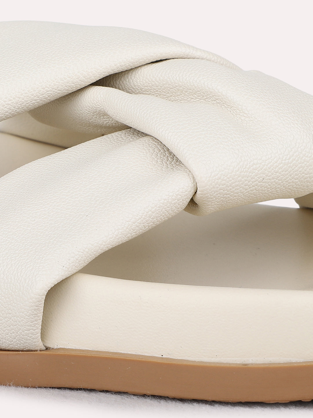 Womens Cream Casual Solid Pattern Open Toe Flat Slip-on Sandals