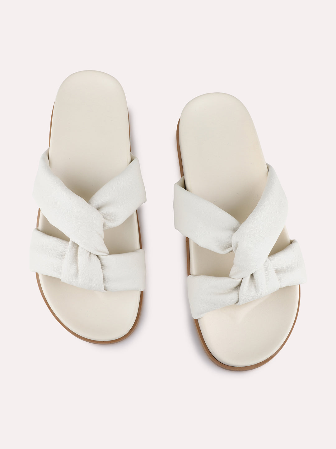 Womens Cream Casual Solid Pattern Open Toe Flats