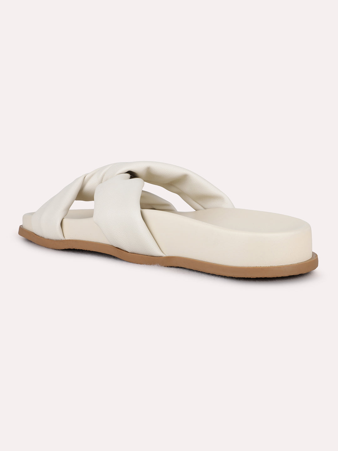 Womens Cream Casual Solid Pattern Open Toe Flats