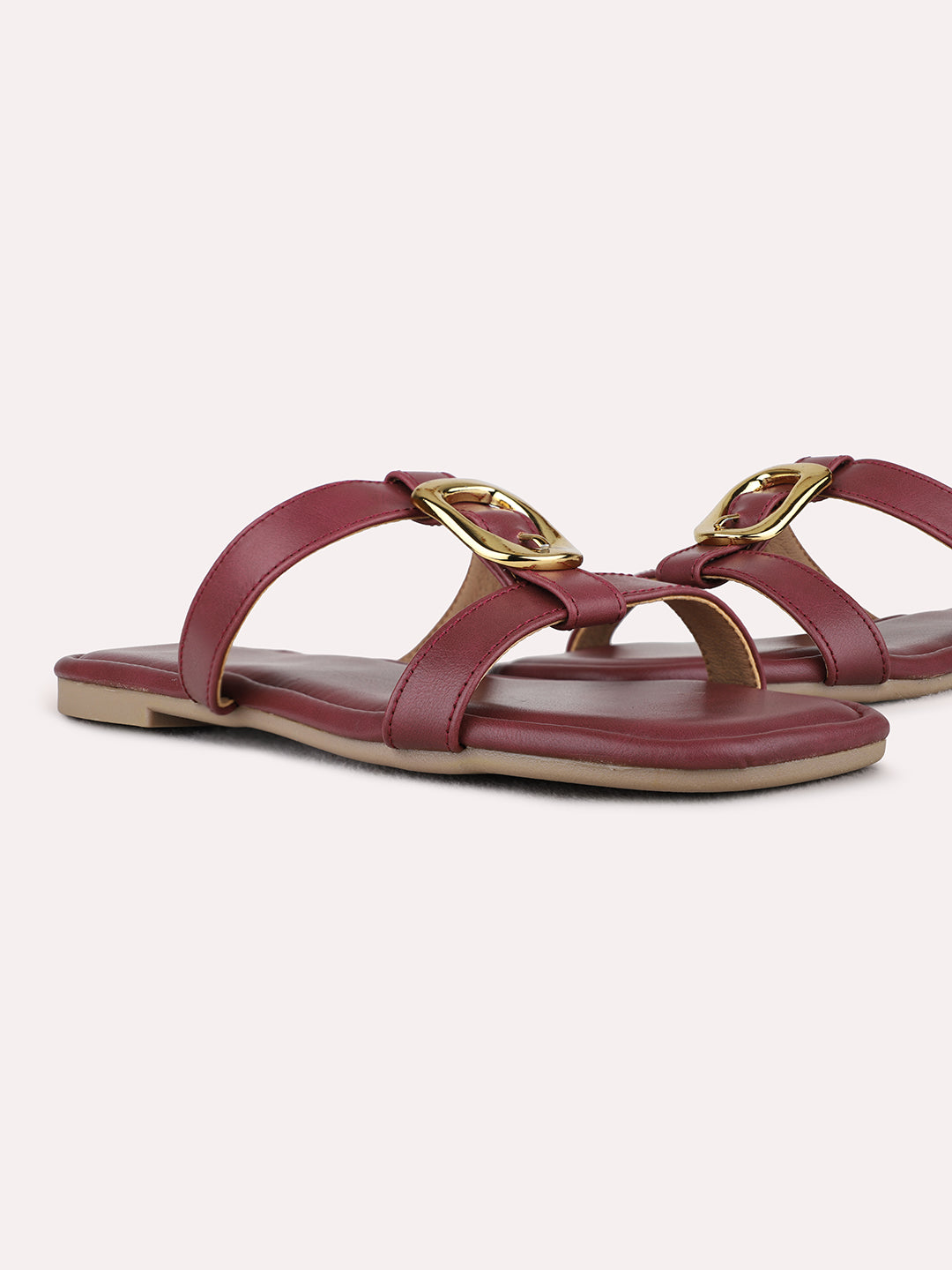 Womens Maroon Casual Solid Open Toe Flat Slip-On Sandals