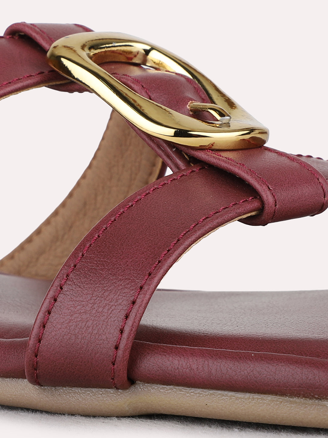 Womens Maroon Casual Solid Open Toe Flat Slip-On Sandals