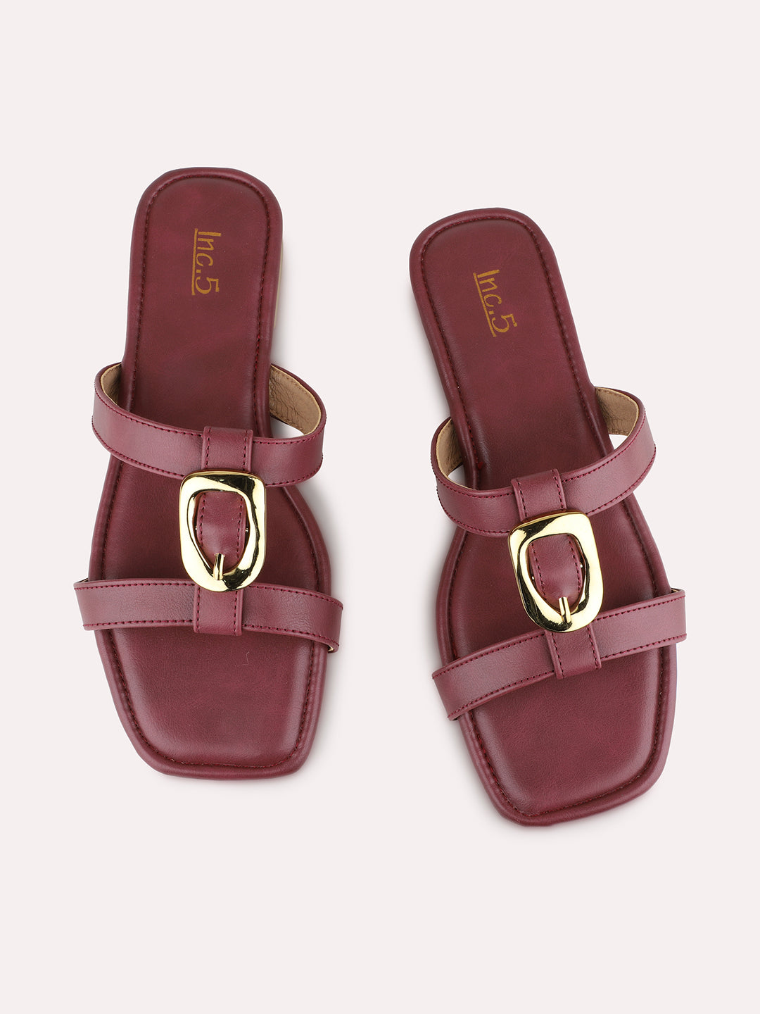 Womens Maroon Casual Solid Open Toe Flat Slip-On Sandals