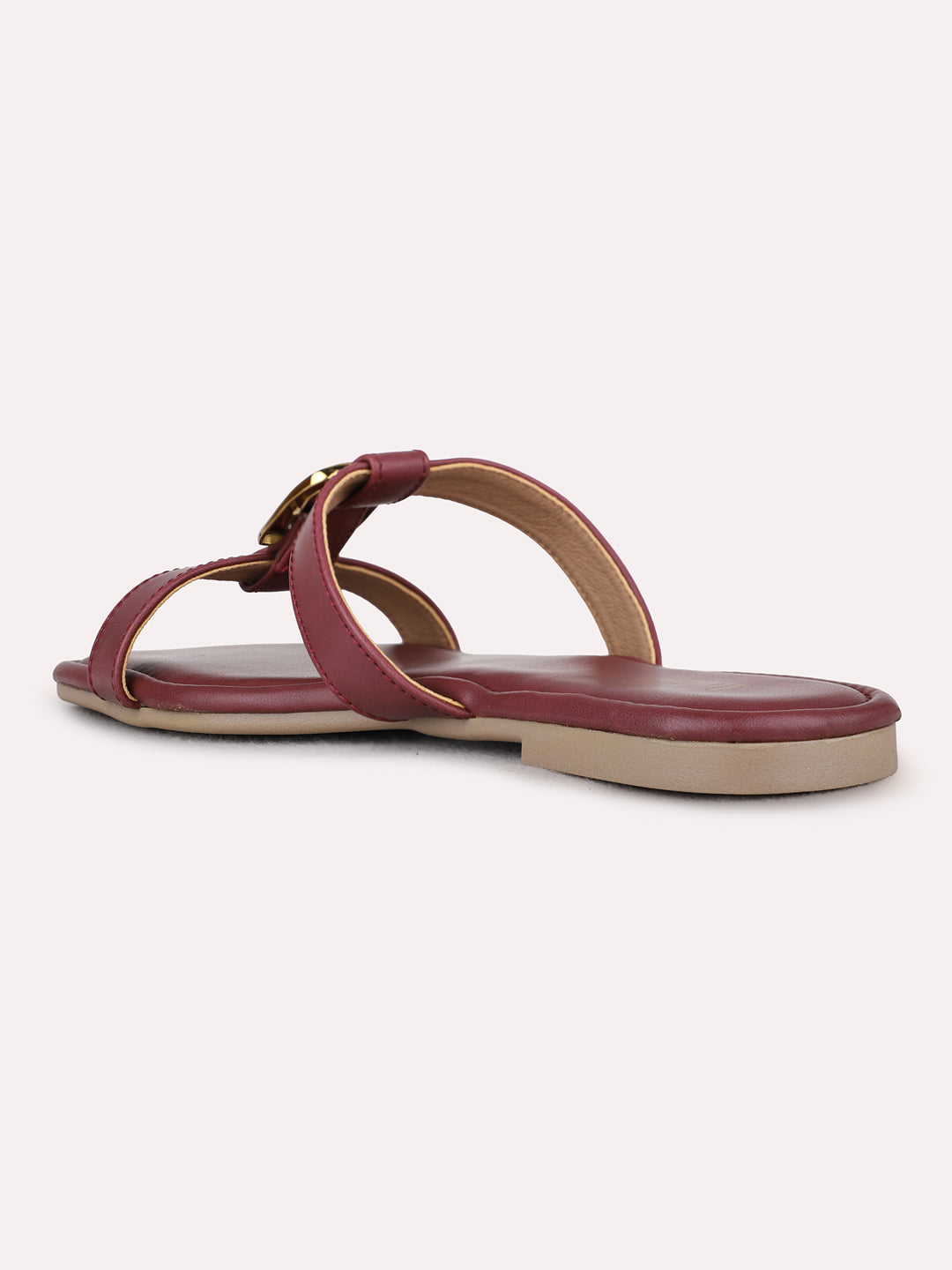 Womens Maroon Casual Solid Open Toe Flat Slip-On Sandals