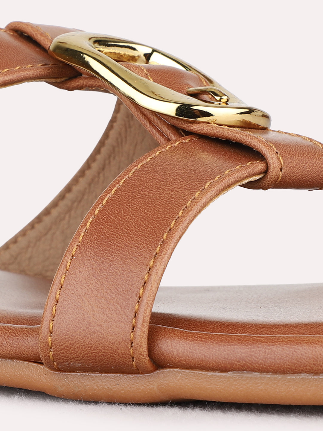 Womens Tan Casual Solid Open Toe Flat Slip-On Sandals