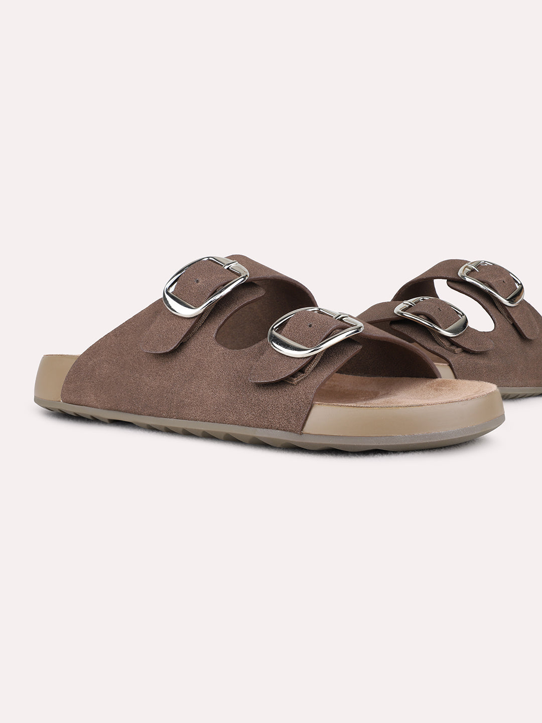 Womens Brown Casual Solid Open Toe Flat Slip-Ons
