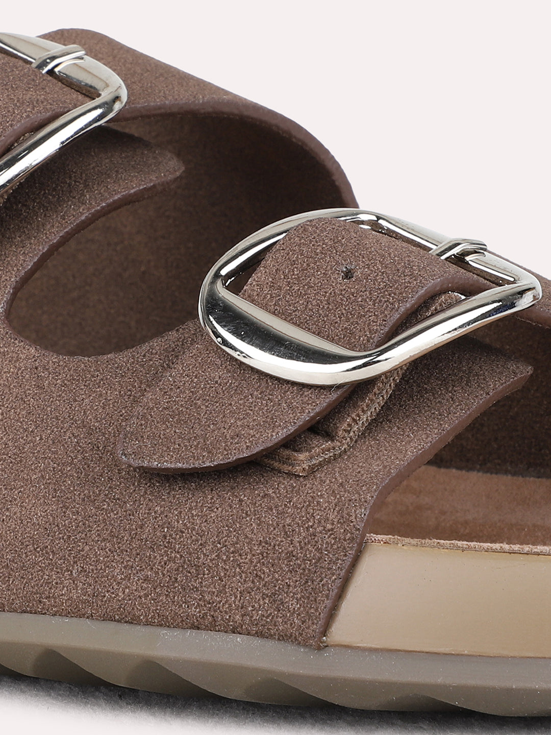 Womens Brown Casual Solid Open Toe Flat Slip-Ons