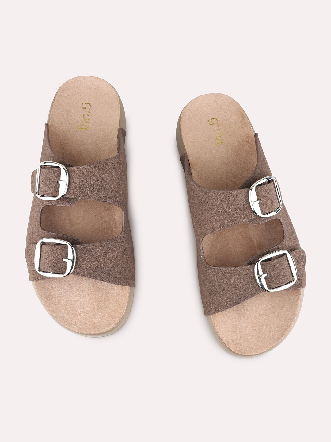 Womens Brown Casual Solid Open Toe Flat Slip-Ons