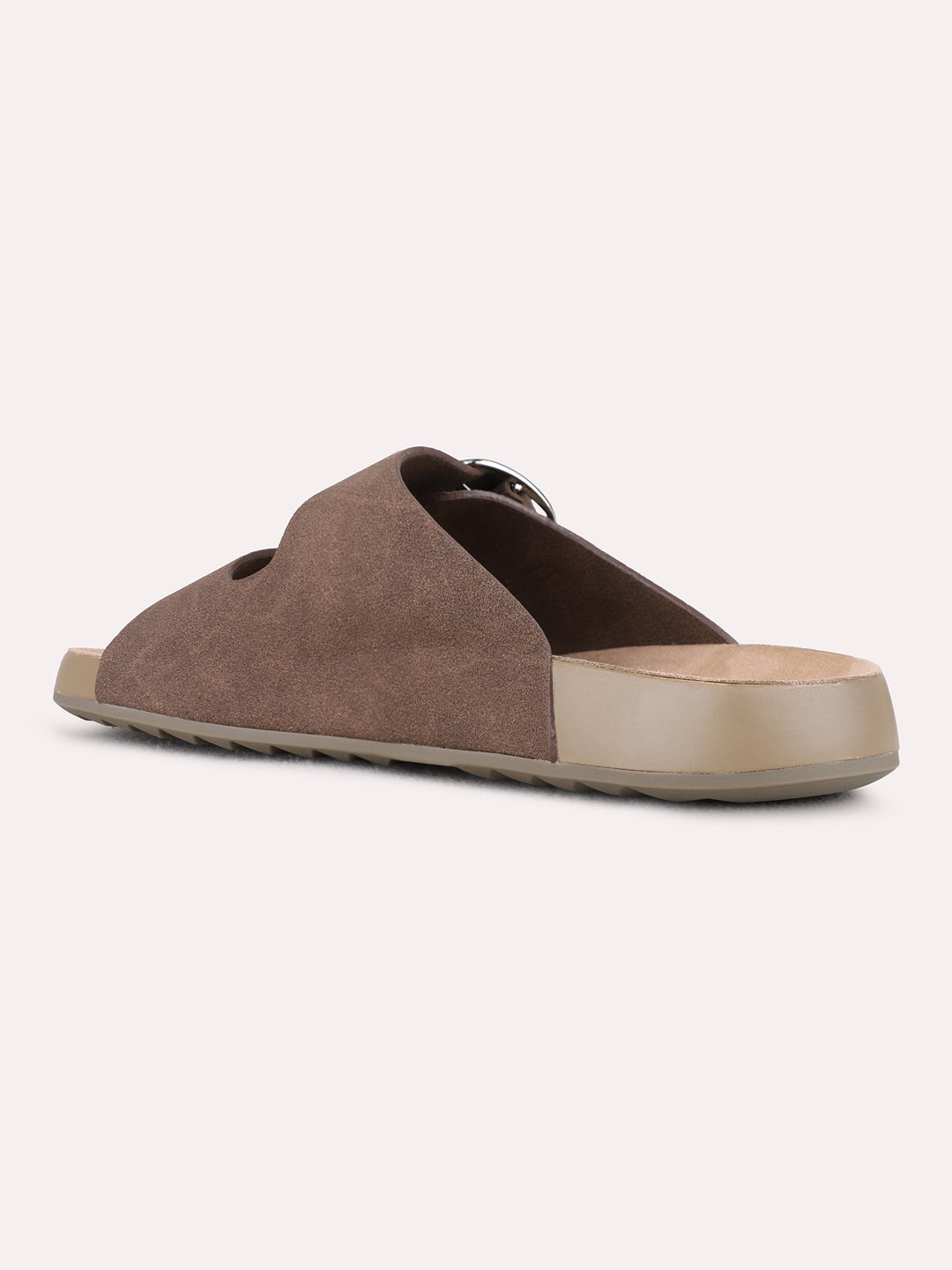 Womens Brown Casual Solid Open Toe Flat Slip-Ons