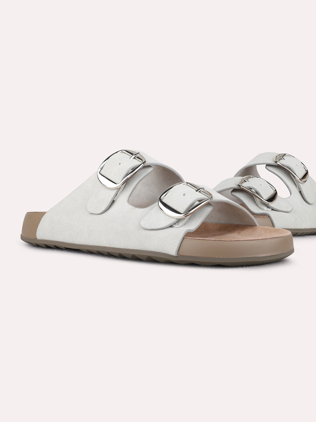 Womens Cream Casual Solid Pattern Open Toe Flat Slip-Ons