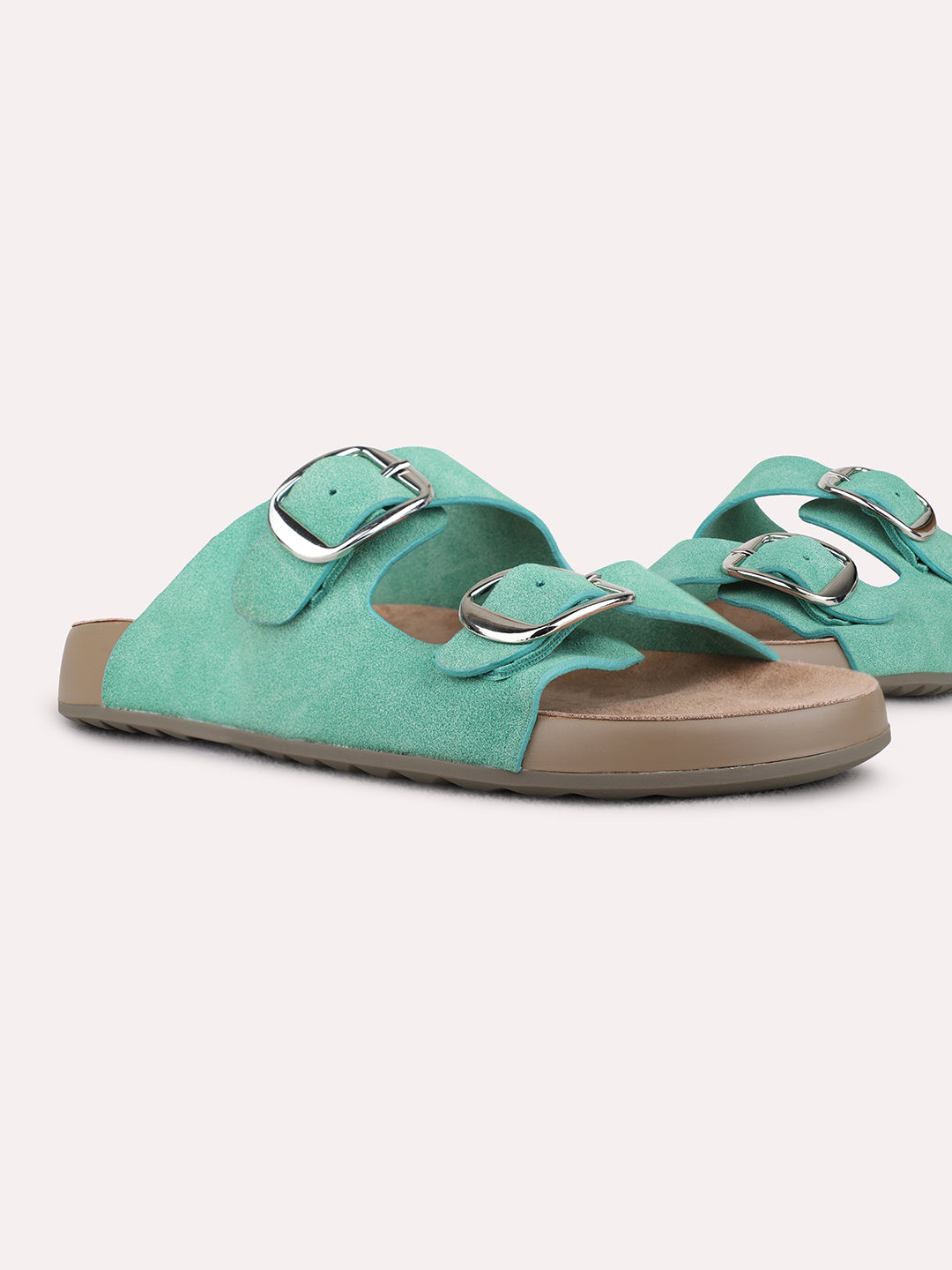 Womens Green Casual Solid Open Toe Flat Slip-Ons