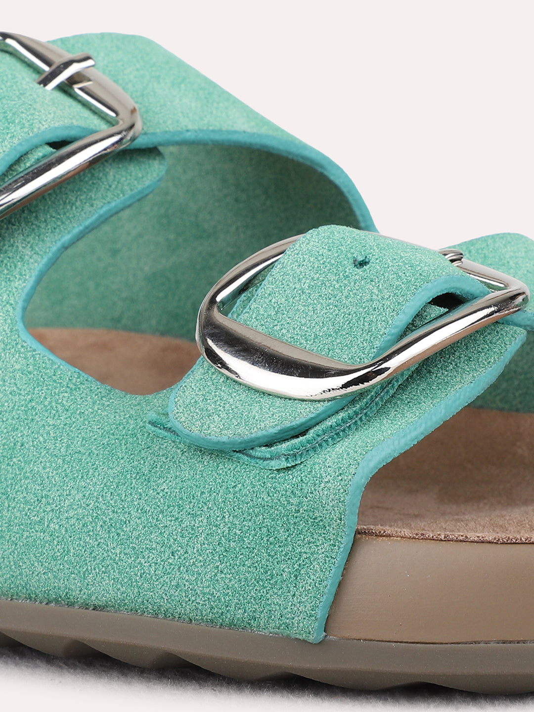 Womens Green Casual Solid Open Toe Flat Slip-Ons
