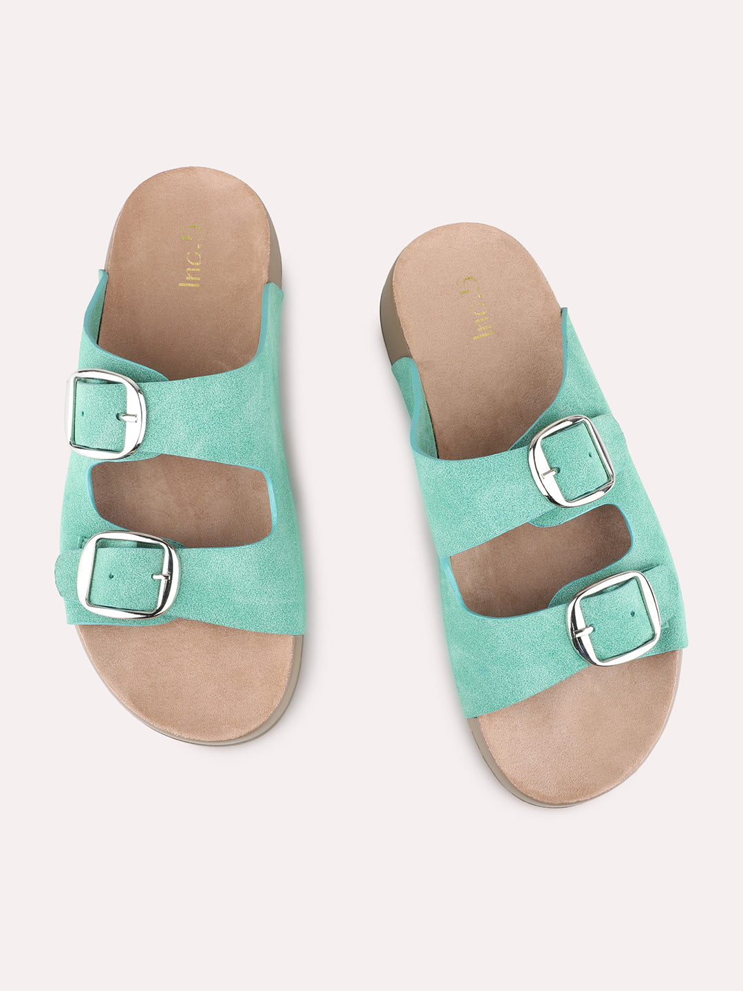 Womens Green Casual Solid Open Toe Flat Slip-Ons