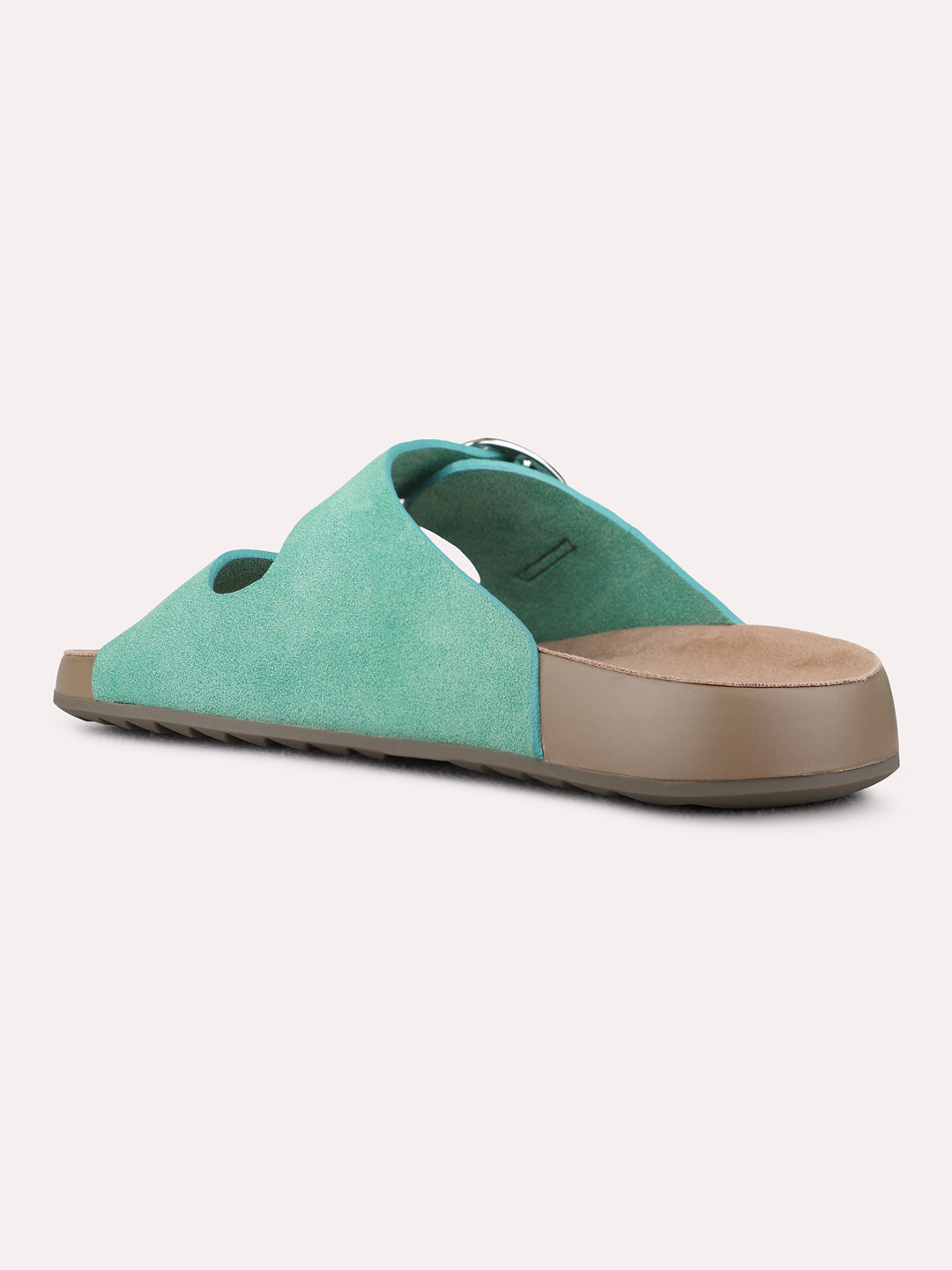 Womens Green Casual Solid Open Toe Flat Slip-Ons