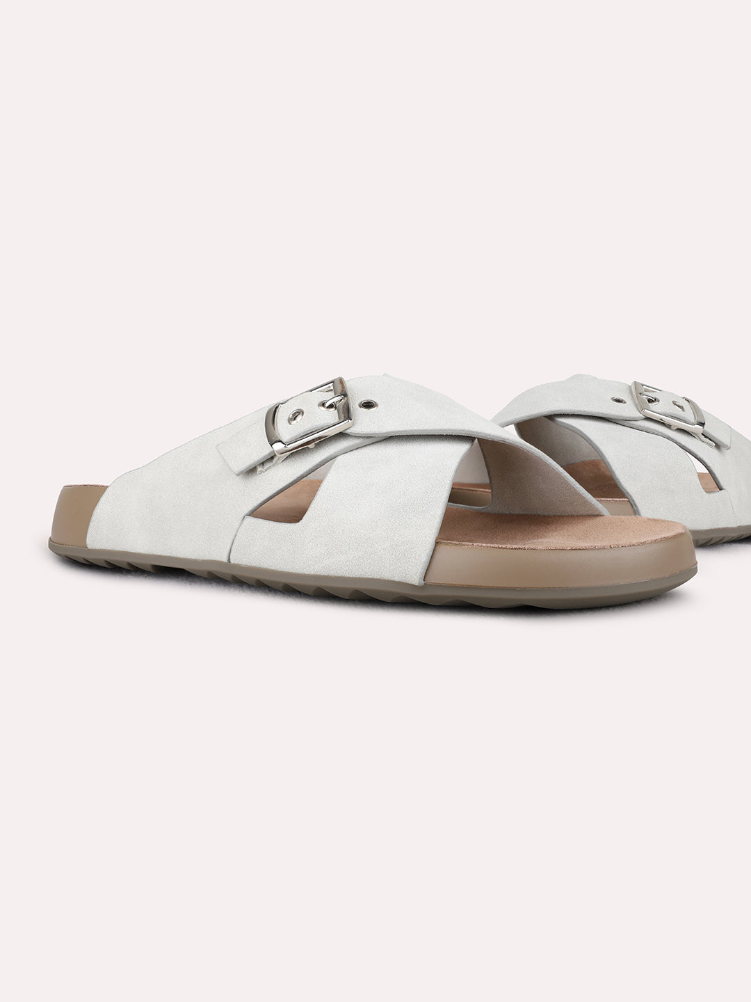 Womens Beige Casual Solid Open Toe Flat Slip-Ons