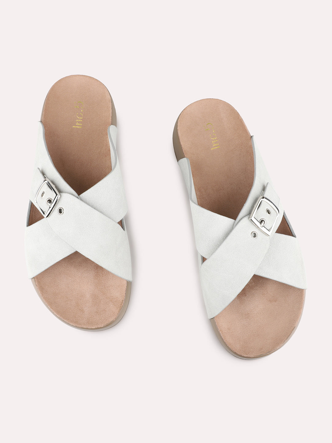 Womens Beige Casual Solid Open Toe Flat Slip-Ons