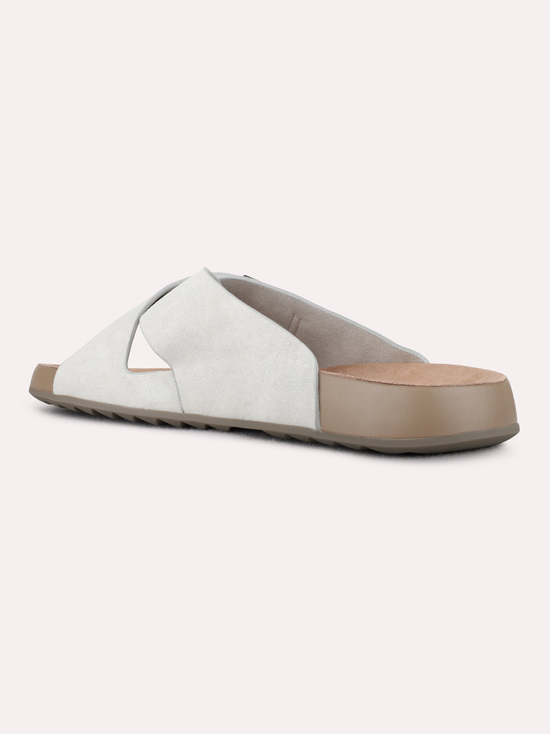 Womens Beige Casual Solid Open Toe Flat Slip-Ons