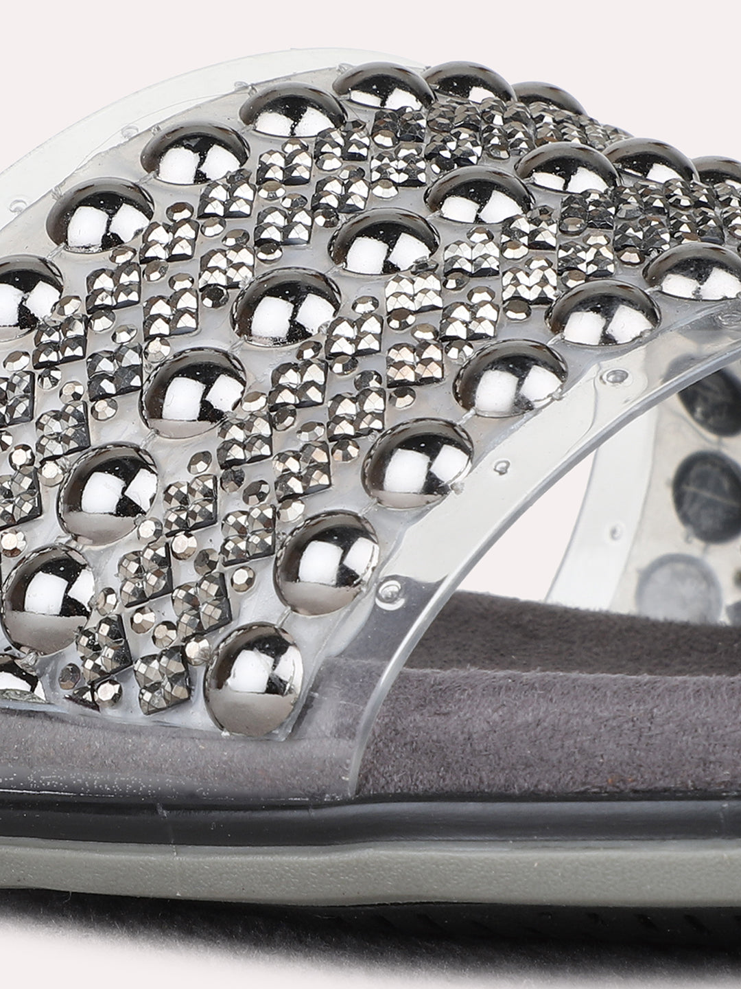 Womens Grey Ethnic Wear Embellished Open Toe Flat Sandals