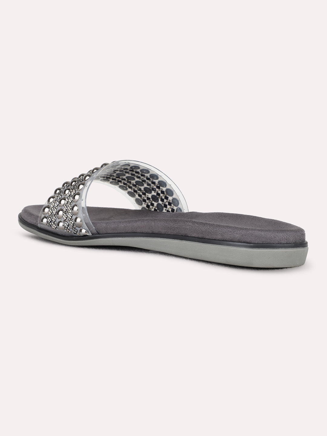 Womens Grey Ethnic Wear Embellished Open Toe Flat Sandals