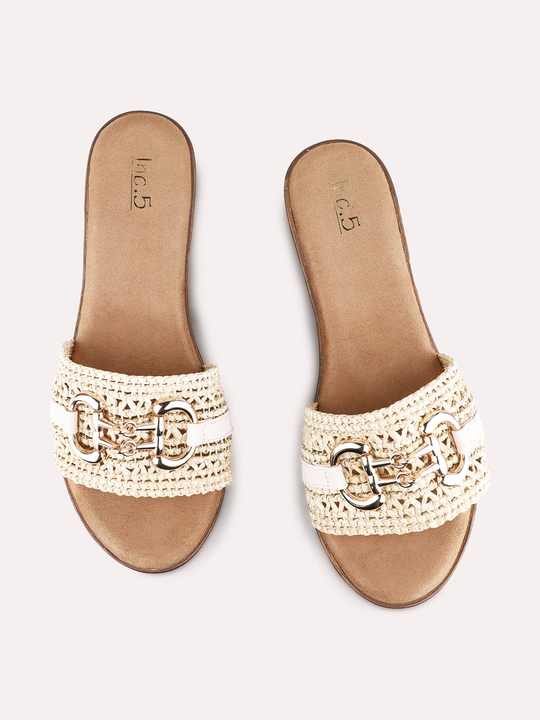 Womens Beige Ethnic Solid Round Toe Wedge Heels