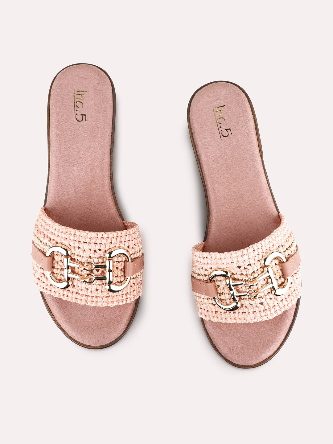 Womens Peach Ethnic Solid Round Toe Wedge Heels