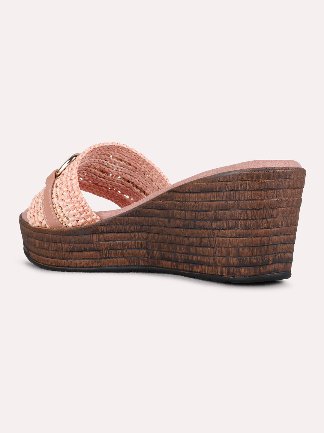 Womens Peach Ethnic Solid Round Toe Wedge Heels