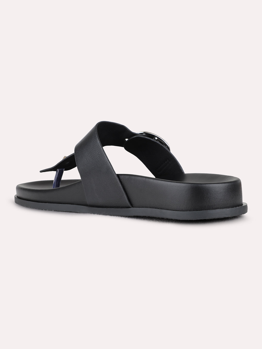 Womens Black Casual Solid Pattern T-Strap Flats