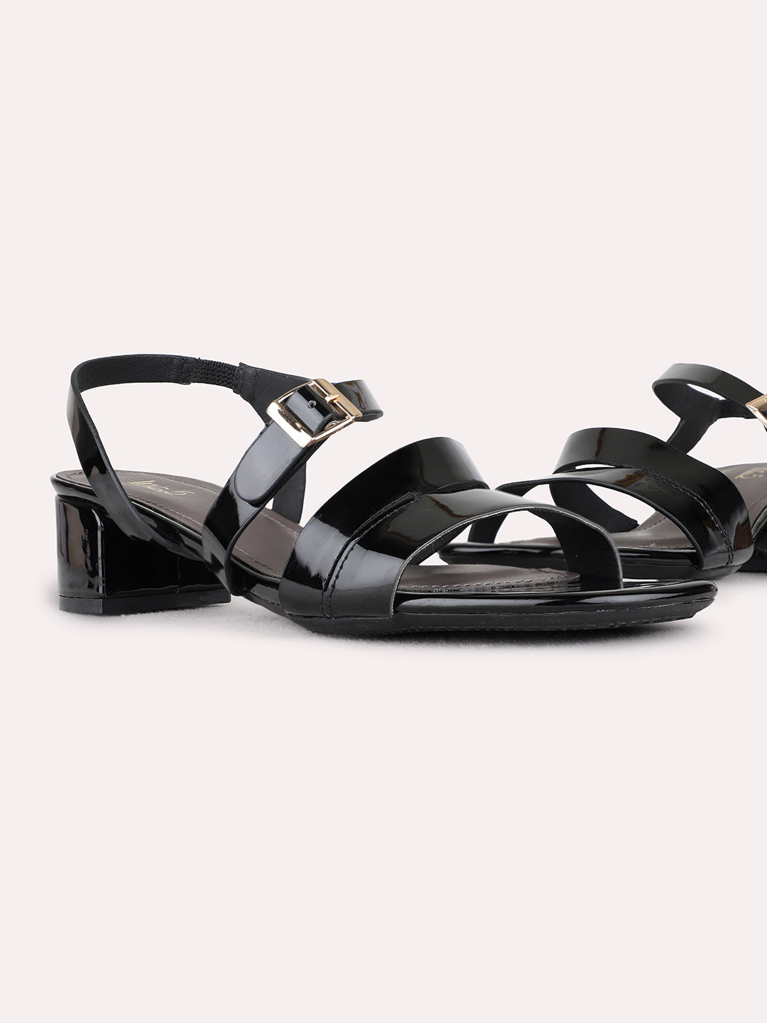 Womens Black Party Wear Solid Pattern Round Toe Block Heels