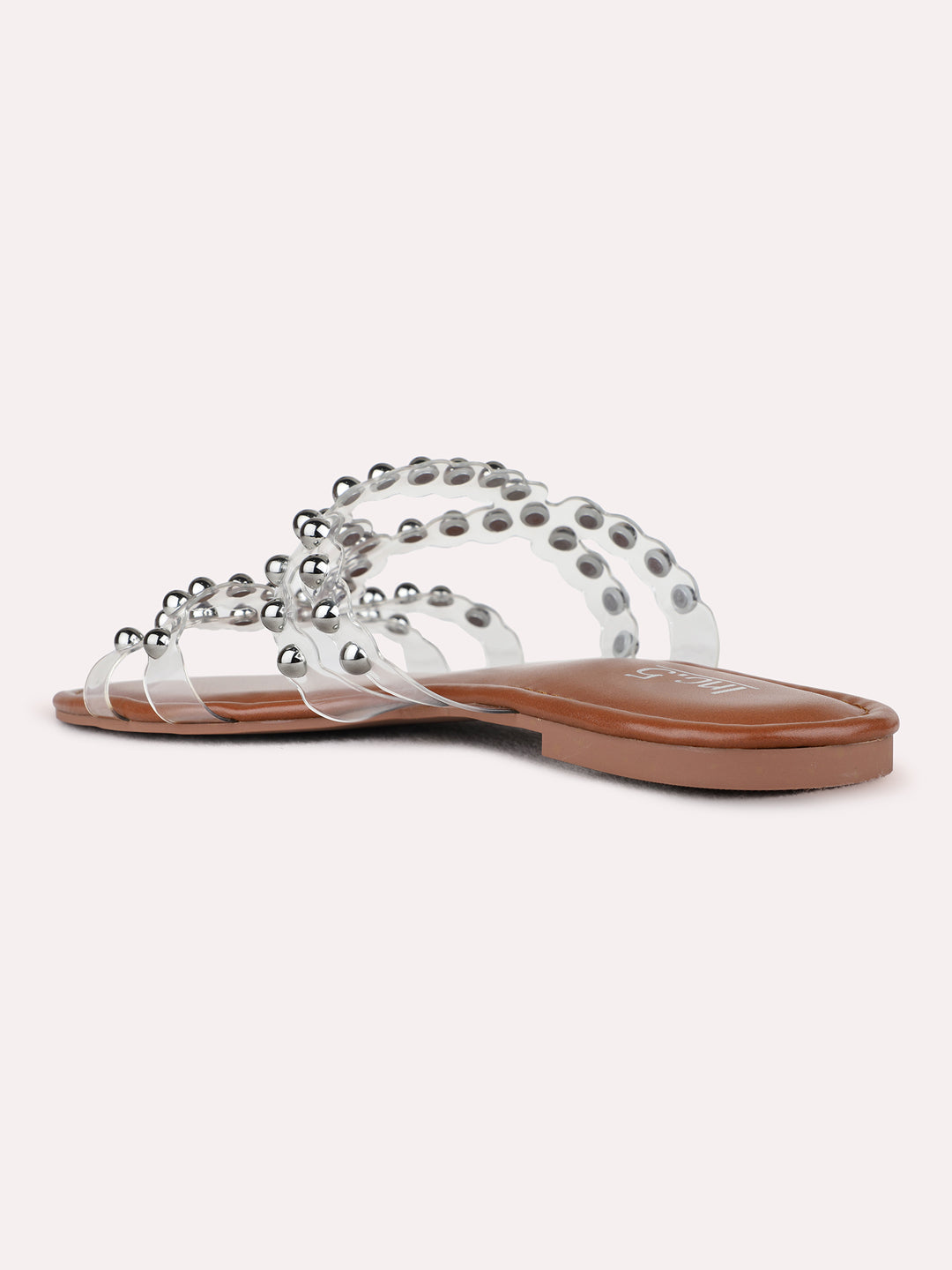 Womens Pewter Casual Embellished Open Toe Flat Slip-On Sandals