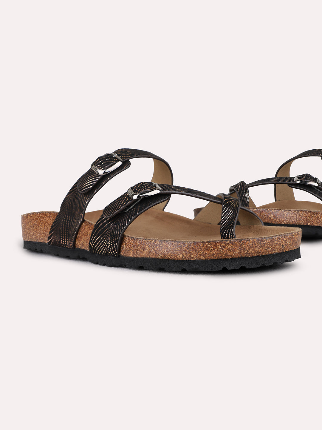 Womens Golden Party Wear Printed One Toe Flats
