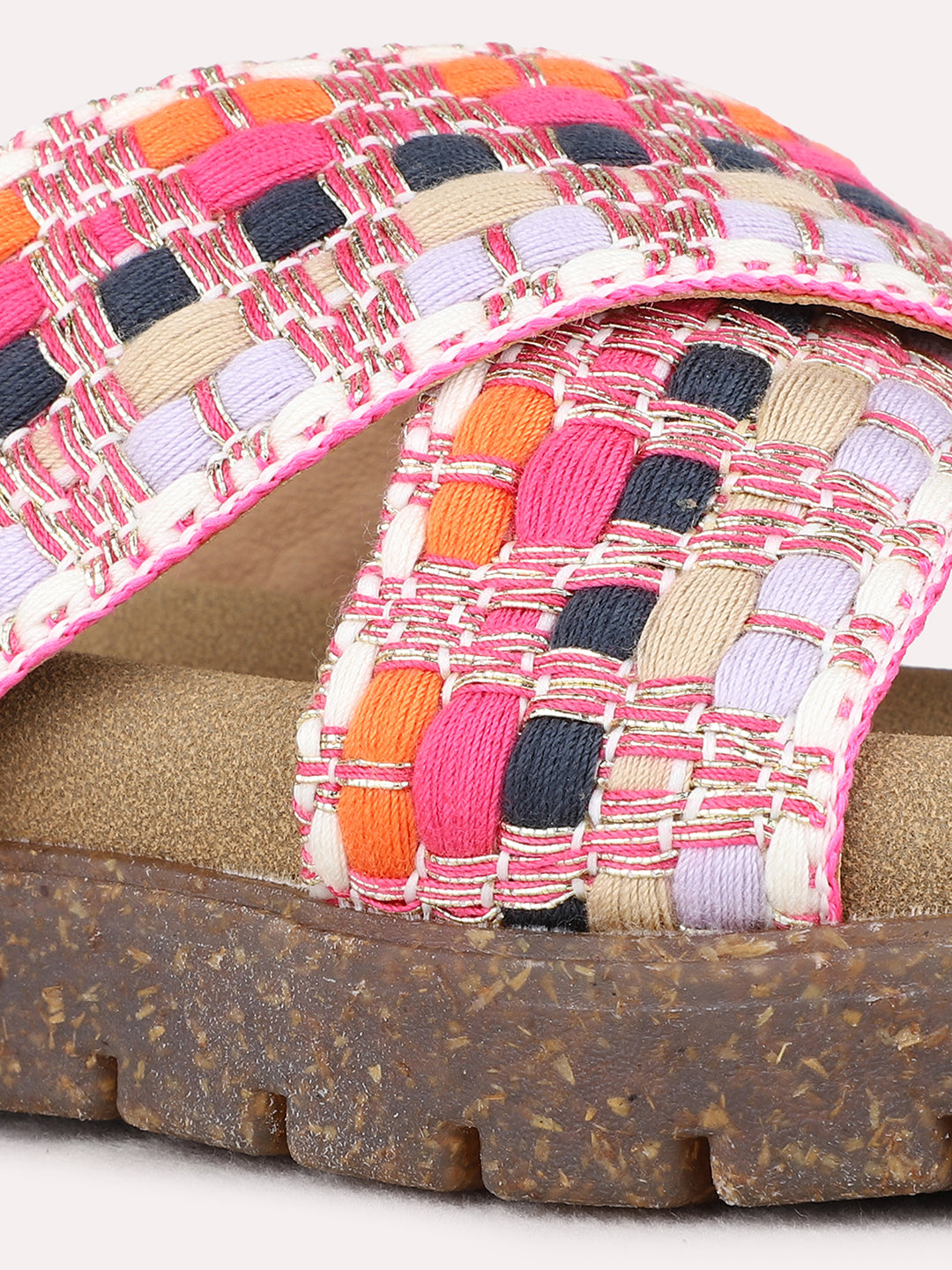 Womens Pink Party Wear Printed Open Toe Flat Slip-On Sandals