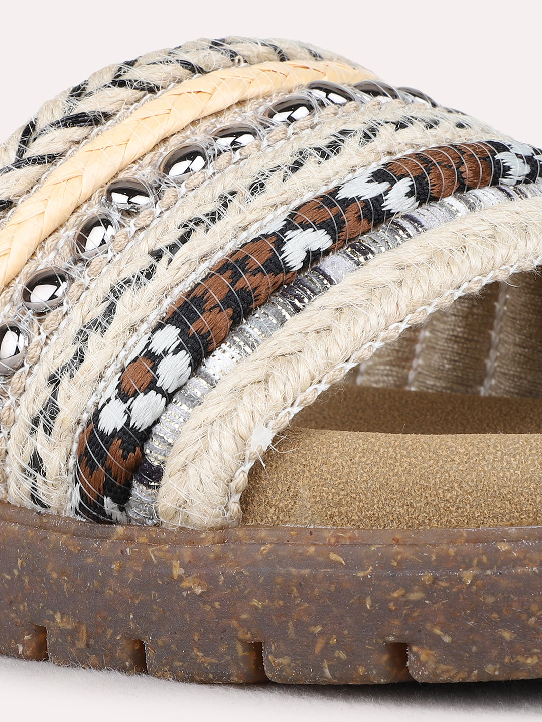 Womens Black Party Wear Embellished Open Toe Flat Slip-On Sandals