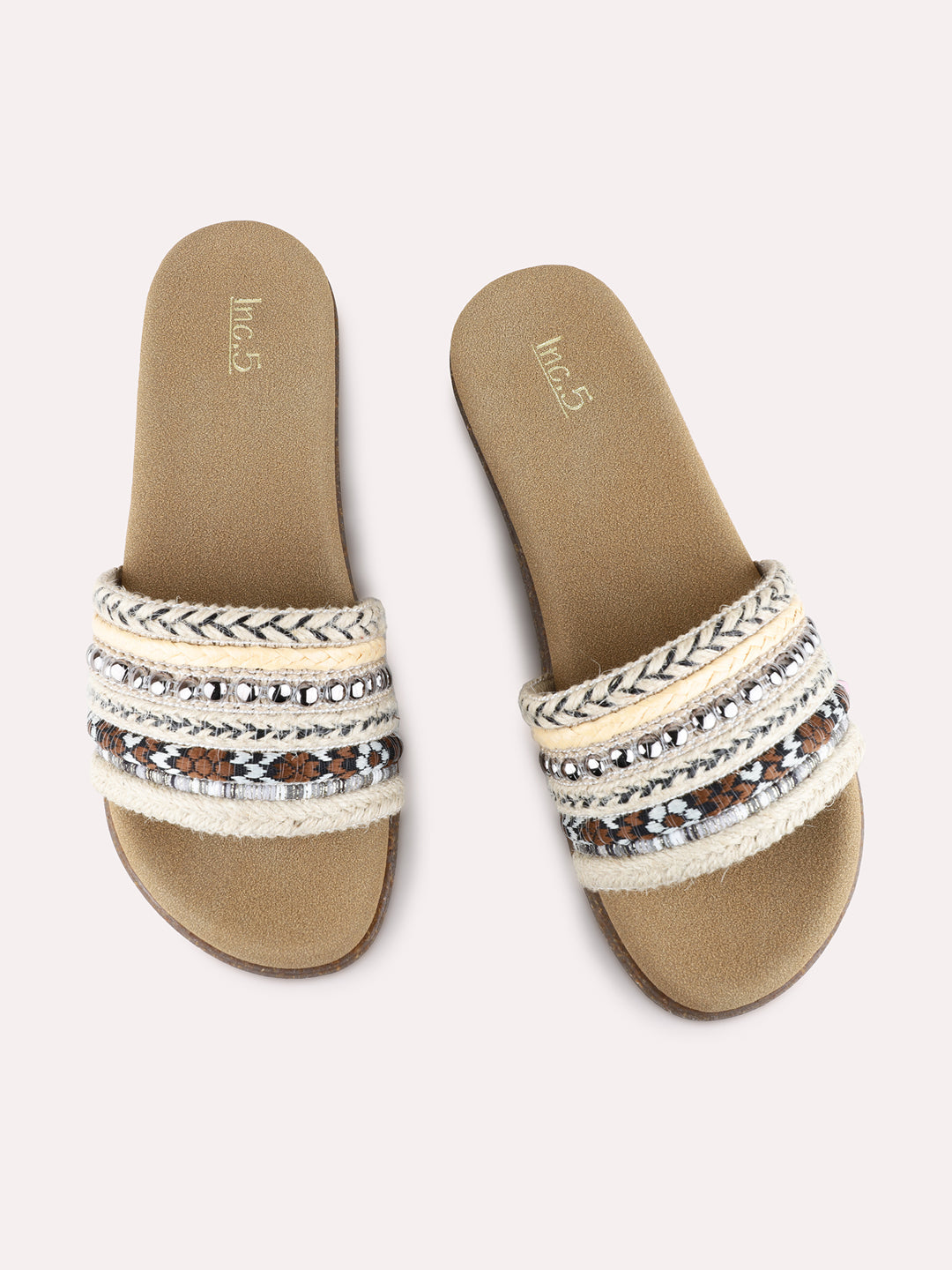 Womens Black Party Wear Embellished Open Toe Flat Slip-On Sandals