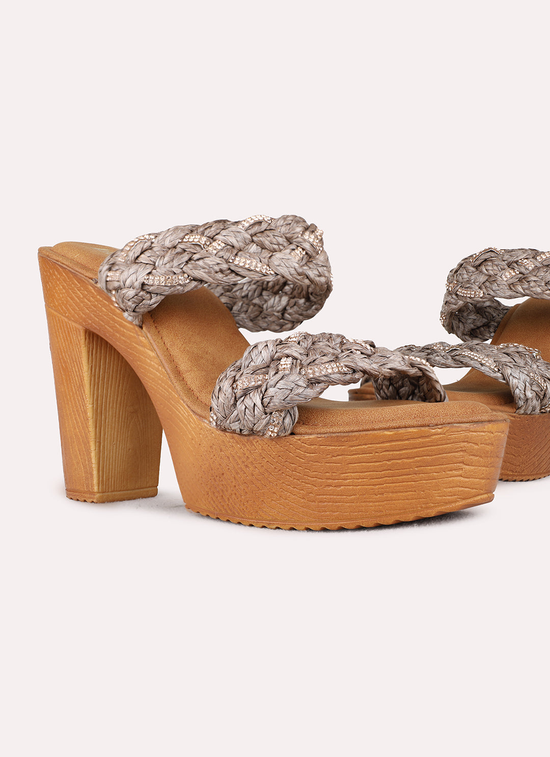 Womens Brown Party Wear Solid Round Toe Platform Heel Sandals