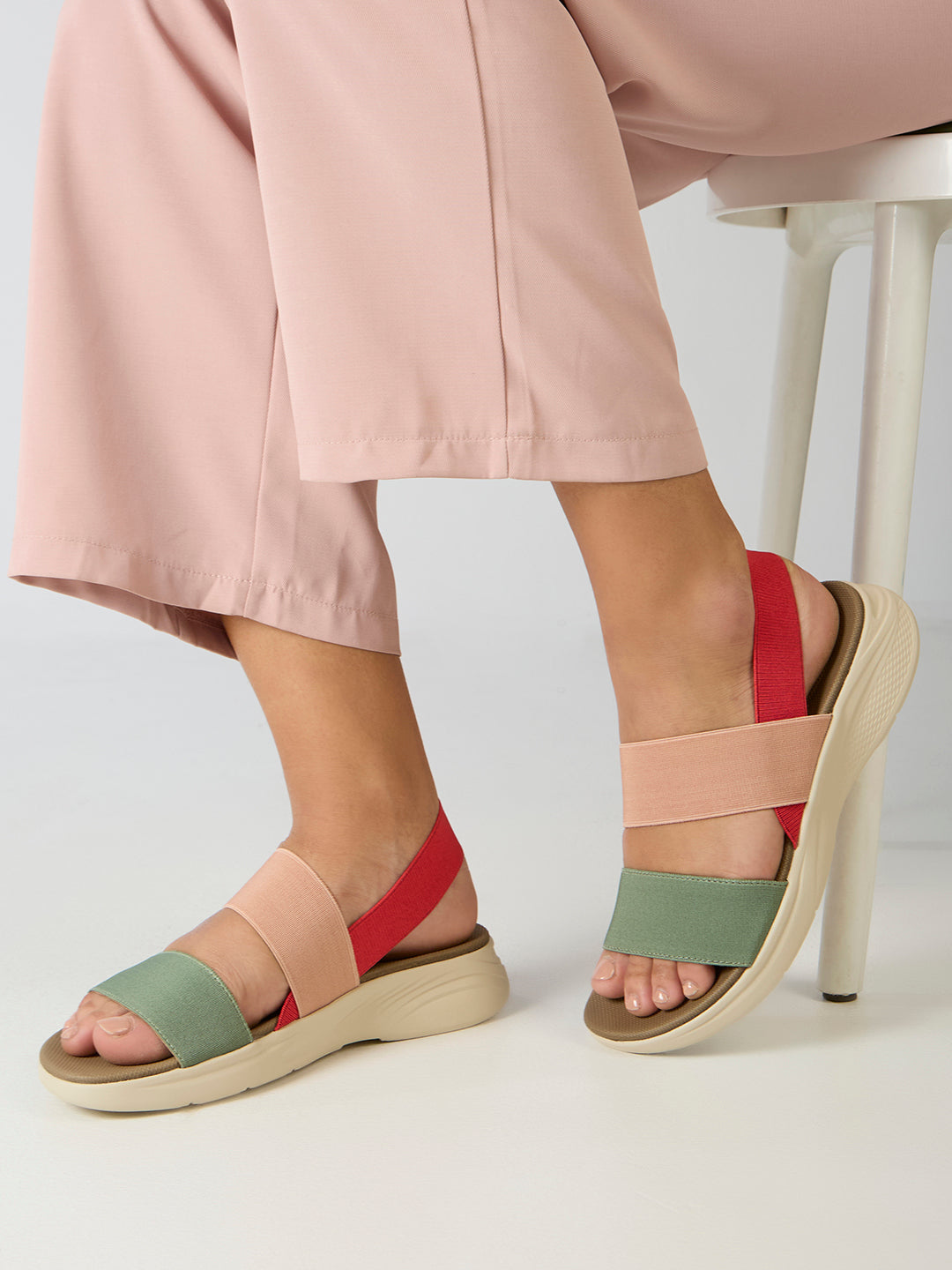 Womens Green Party Wear Solid Open Toe Flat Sandals