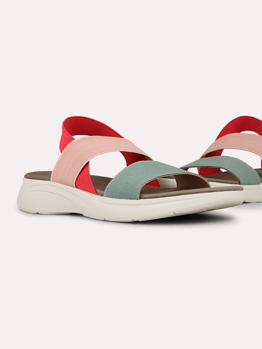 Womens Green Party Wear Solid Open Toe Flat Sandals