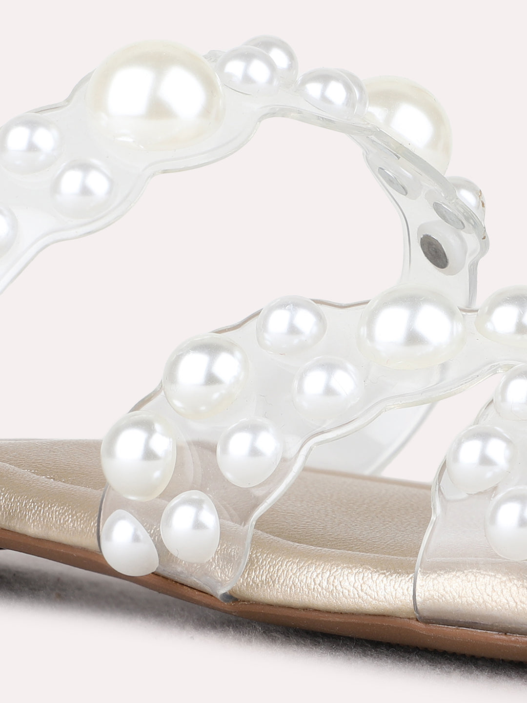 Womens Golden Party Wear Embellished Flat Slip-On Sandals