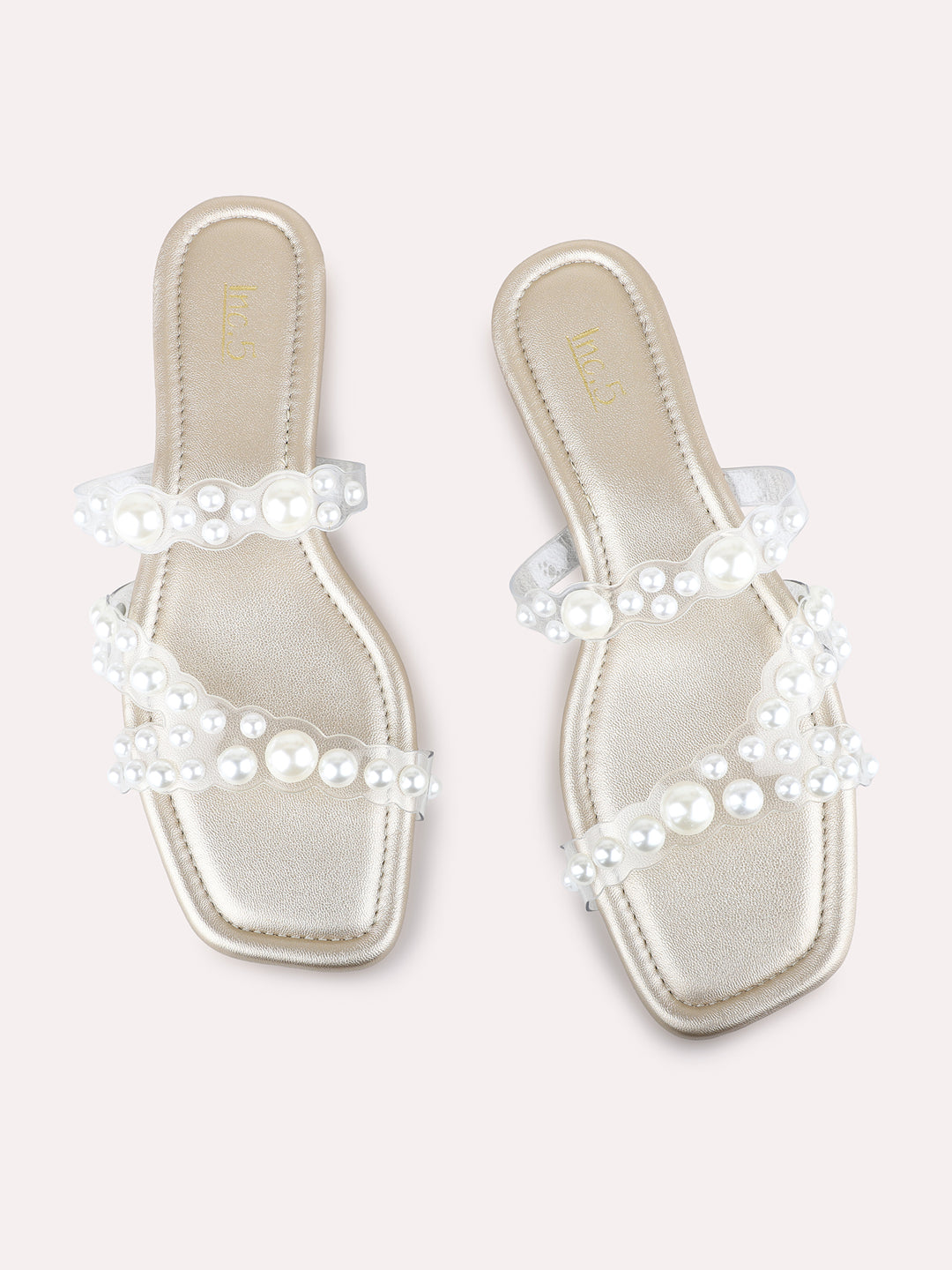 Womens Golden Party Wear Embellished Flat Slip-On Sandals