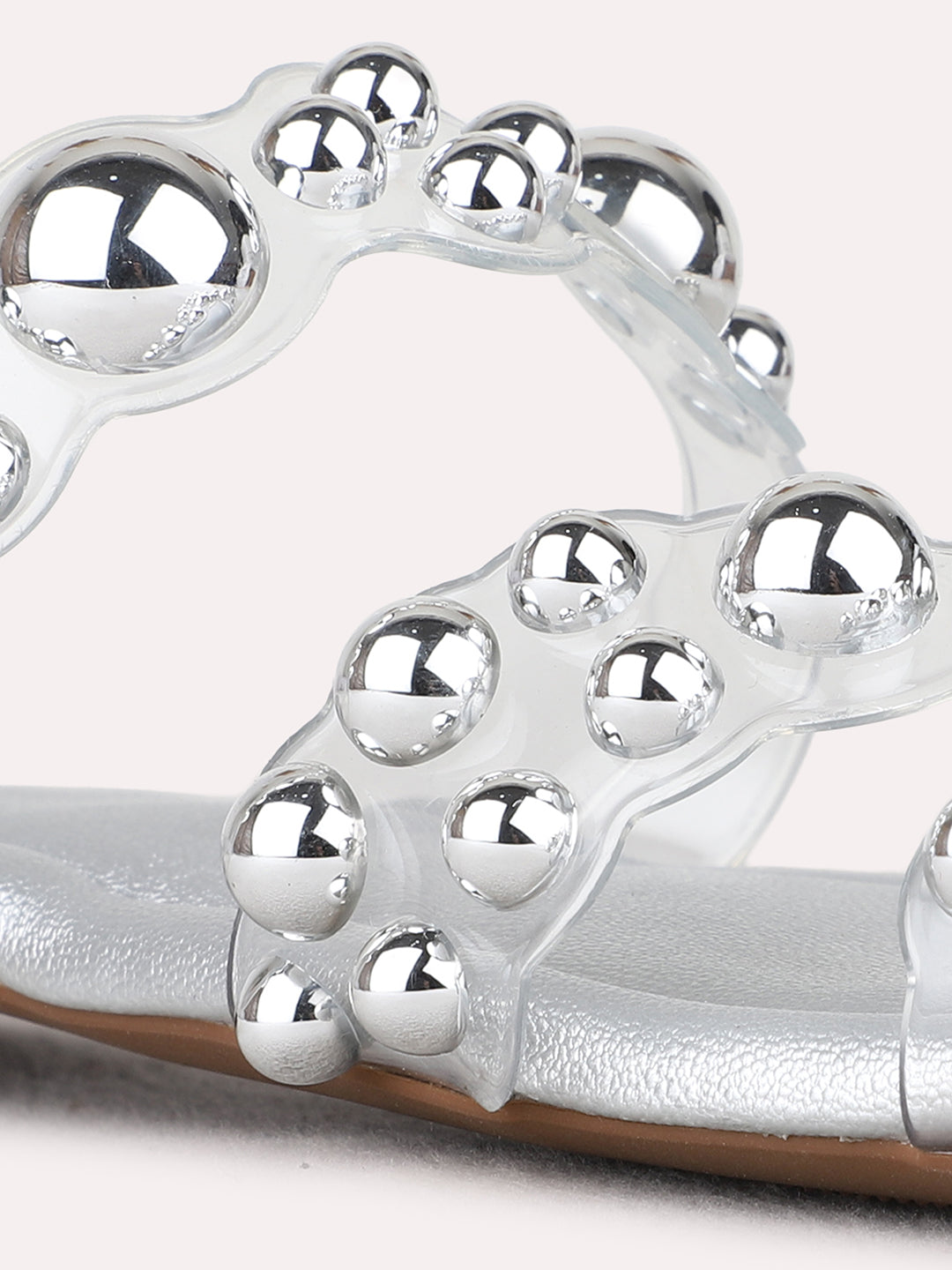Womens Silver Party Wear Embellished Open Toe Flats