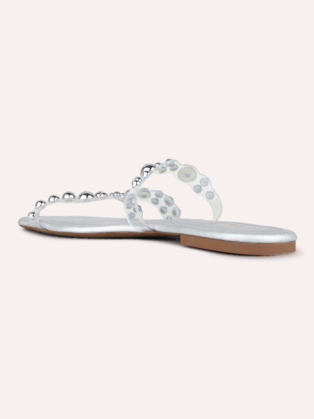 Womens Silver Party Wear Embellished Open Toe Flats