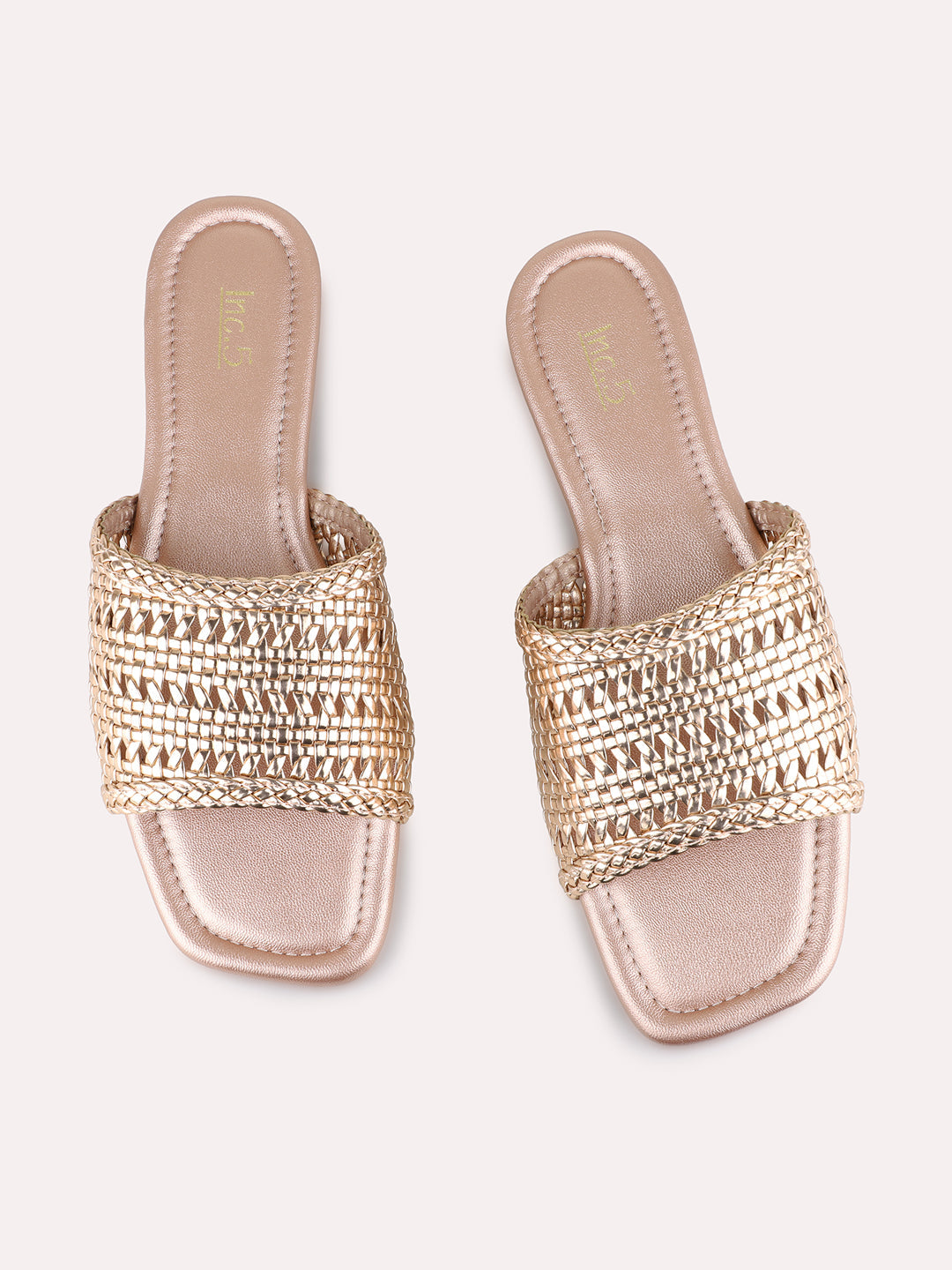 Womens Rose Gold Party Wear Embellished Open Toe Flats